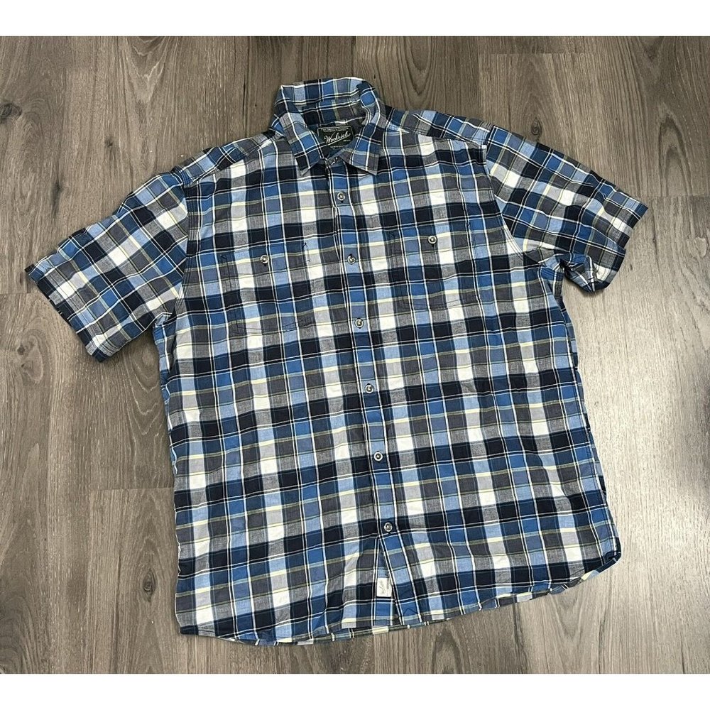Woolrich Shirt Mens Large Blue Plaid Button Down Lightweight